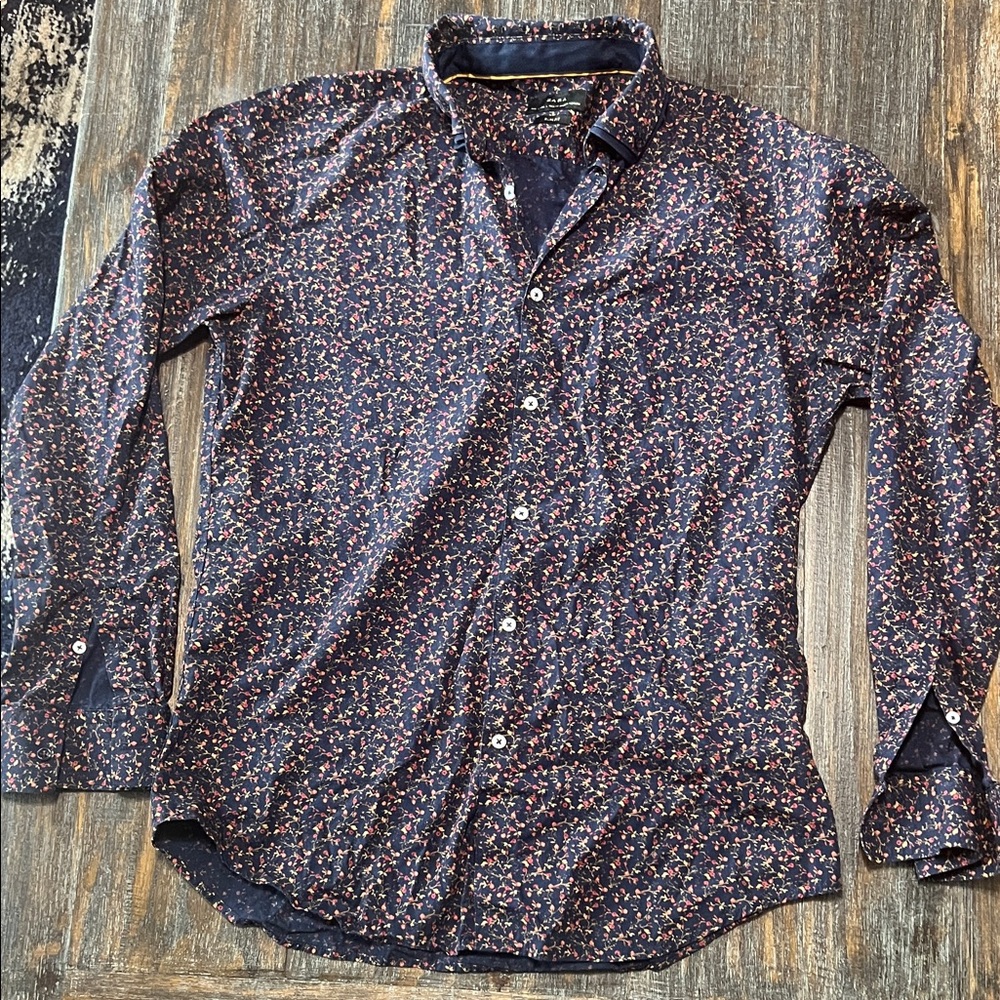 Zara Women's Navy Floral Button Down Shirt Slim Fit
